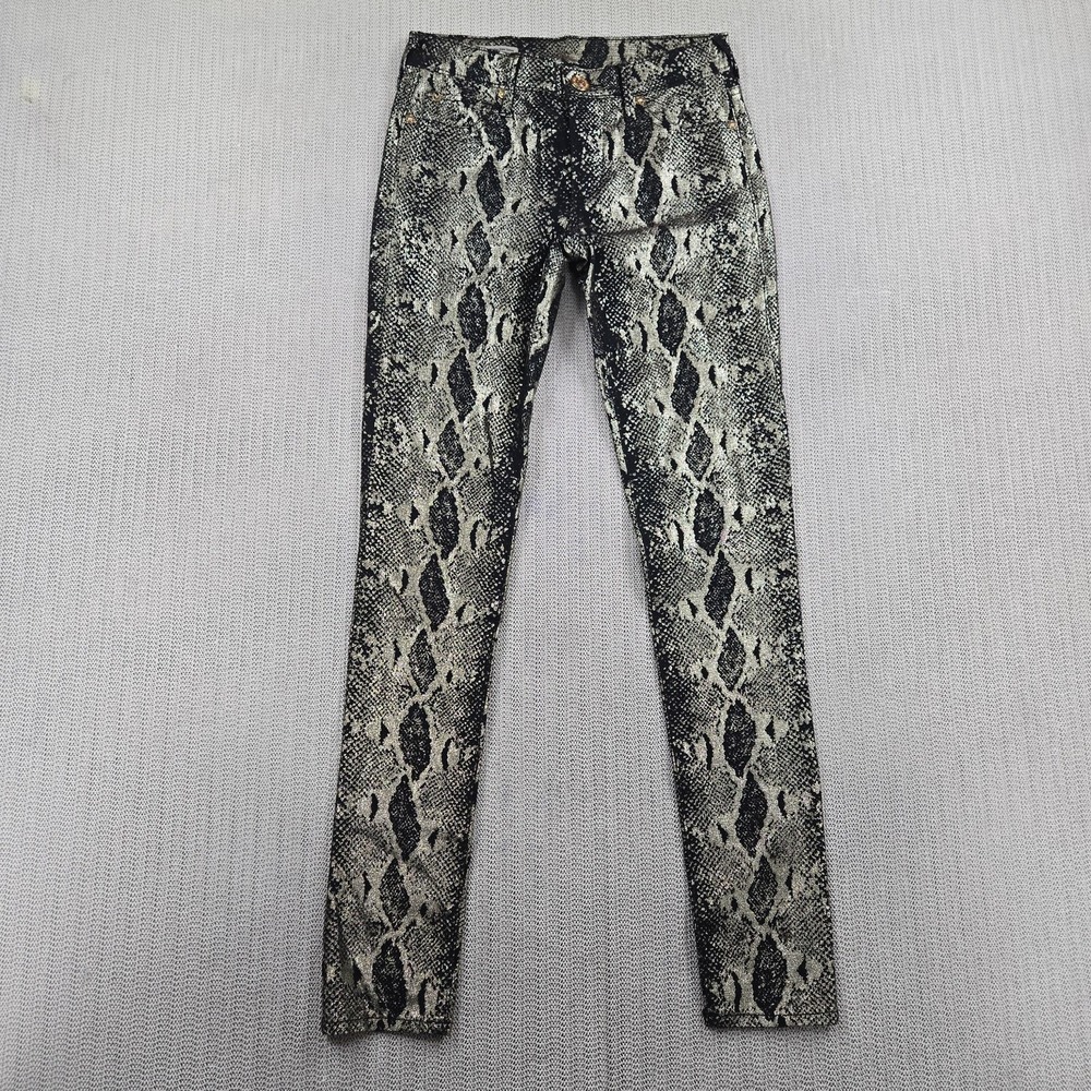 True Religion Jeans Womens 25 Gold Halle Mid Rise Skinny Snake Print Denim